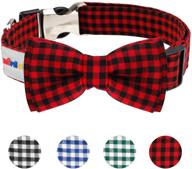 🐶 dog bow tie collar, haopinsh plaid bow tie dog collar with buckle - adjustable, soft and comfortable for dogs cats pets - red (large) logo