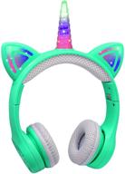 🦄 yusonic unicorn kids headphones bluetooth: 15 hours playtime, led light up, ideal for school, travel – perfect birthday gift for girls and boys! (green) logo