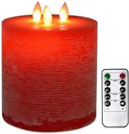 telosma 3-moving wick large flameless red pillar candle - remote control, dimmer flickering, battery operated логотип