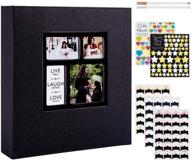 📸 lanpn large capacity linen scrapbook album with self-adhesive stick pages and magnetic closure - holds various sizes of 4x6, 5x7, and 8x10 photos (100 pages, 50 sheets, black) logo