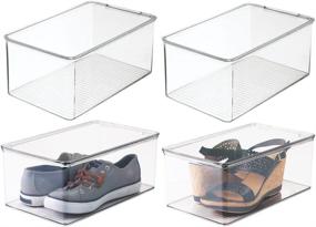 img 4 attached to 📦 mDesign Stackable Clear Plastic Storage Box with Lid - Organizing Container for Men's and Women's Shoes, Booties, Pumps, Sandals, Wedges, Flats, Heels, and Accessories - 5" Height, Pack of 4