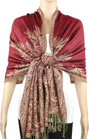 img 1 attached to Discover the Elegance of the Achillea Luxurious 🧣 Double Layered Jacquard Big Paisley Pashmina Shawl Wrap Scarf