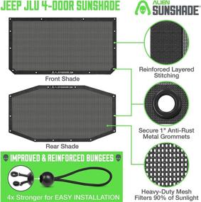 img 3 attached to 🚗 Улучшите свой автомобиль Jeep Wrangler с помощью тента Alien Sunshade JLU (2018 - настоящее время) - Передний и Задний тент для Jeep JL - Стильная черная верхняя часть в стиле бикини для моделей Sport, Sport S, Sahara, Rubicon - Аксессуары для Jeep Wrangler от Alien