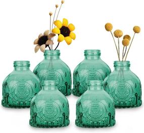 img 4 attached to 🌿 ComSaf Glass Bud Vases Set of 6 - Vintage Flower Bottles for Floral Arrangements, Home Wedding & Office Decor - Green