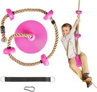 🌈 pink taggart climbing rope swing: fun-filled backyard playground accessory for kids, includes platform, disc seat, carabiner, and 4 ft tree strap logo