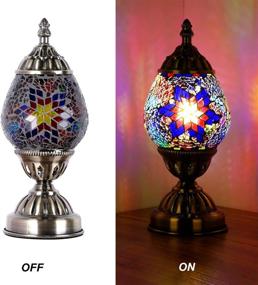 img 1 attached to Marrakech Turkish Table Lamp - Handcrafted Mosaic Glass Moroccan Lantern | Decorative 🏺 Night Light for Bedroom/Living Room | Egg-Shaped Design | Multicolour | Includes E12 LED Bulb