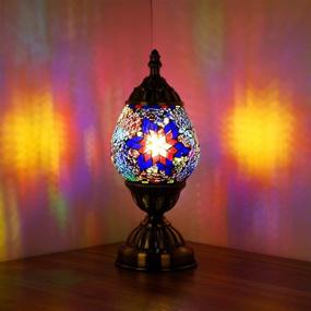 img 4 attached to Marrakech Turkish Table Lamp - Handcrafted Mosaic Glass Moroccan Lantern | Decorative 🏺 Night Light for Bedroom/Living Room | Egg-Shaped Design | Multicolour | Includes E12 LED Bulb