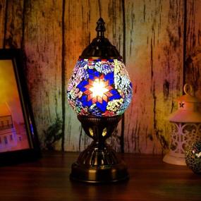 img 2 attached to Marrakech Turkish Table Lamp - Handcrafted Mosaic Glass Moroccan Lantern | Decorative 🏺 Night Light for Bedroom/Living Room | Egg-Shaped Design | Multicolour | Includes E12 LED Bulb