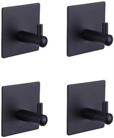 img 4 attached to BEIGEEWY 4 Pack Matte Black Adhesive Towel Hooks - Premium Heavy Duty Sticky Wall Hangers for Bathrooms - No Nails Hanging Hooks for Towels