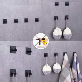 img 3 attached to BEIGEEWY 4 Pack Matte Black Adhesive Towel Hooks - Premium Heavy Duty Sticky Wall Hangers for Bathrooms - No Nails Hanging Hooks for Towels