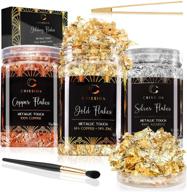 🌟 gold flakes metallic foil flakes set (3 bottles x 0.42oz) - imitation gold leaf kit, copper flakes, silver leaves for resin nail art, gilding crafts, decoration, painting, and jewelry making logo