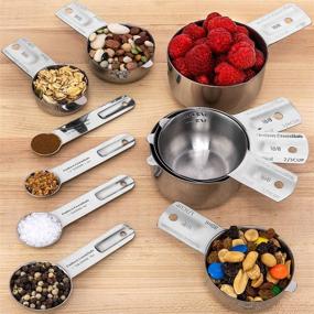 img 3 attached to Premium Stainless Steel Measuring Cups and Spoons Set 🥄 - Stackable with Spout (11 Piece Set) - Hudson Essentials