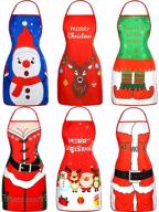 🎅 взрослые рождественские фартуки для готовки - набор из 6 фартуков санта, идеально подходит для ресторанов, домов и кухонных припасов во время праздничного сезона. логотип