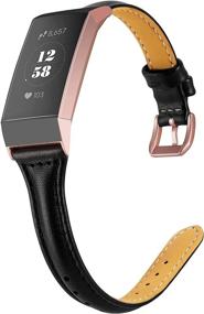 img 4 attached to 👩 Slim Leather Replacement Charge hr 3 Special Edition Rose Gold Band for Women - Wearlizer Compatible Charge 3 Bands - Black Assesories Strap