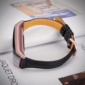 img 2 attached to 👩 Slim Leather Replacement Charge hr 3 Special Edition Rose Gold Band for Women - Wearlizer Compatible Charge 3 Bands - Black Assesories Strap