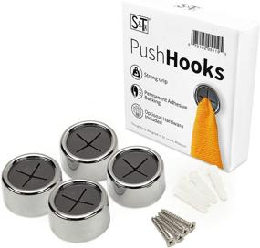 img 4 attached to Convenient Gray Round Adhesive Push Towel Hooks for Kitchen, Hand and Dish Towels - 4 Pack by S&T INC.