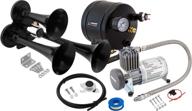 🚂 vixen horns complete train horn kit for trucks/car/semi. onboard system - 150psi air compressor, 0.5 gallon tank, 3 trumpets. extremely loud db. suitable for pickup/jeep/rv/suv 12v vxo8805/3311b logo