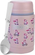 🦄 tekker's insulated thermos food jar lunch thermos - 17 oz stainless steel container for kids, vacuum flask with folding spoon - perfect for office, travel, camping, work, school, outdoors - pink unicorn theme логотип