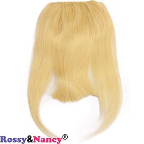 img 2 attached to Blonde Brazilian Human Hair Clip-in Hair Bang Full Fringe Short Straight Hair Extension for Women - Rossy & Nancy, #613 Color, 6-8inch