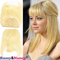 blonde brazilian human hair clip-in hair bang full fringe short straight hair extension for women - rossy & nancy, #613 color, 6-8inch logo