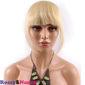 img 3 attached to Blonde Brazilian Human Hair Clip-in Hair Bang Full Fringe Short Straight Hair Extension for Women - Rossy & Nancy, #613 Color, 6-8inch