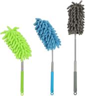 🧹 telescopic microfiber duster set: wovte 3pcs - bendable & detachable dusting brush - ideal for cleaning ceiling fans, windows, cars, furniture, air conditioning - washable hand dusters logo