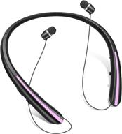 black pink bluetooth headphones with mic - retractable earbuds wireless neckband sports noise cancelling stereo earphones logo