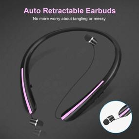 img 1 attached to Black Pink Bluetooth Headphones with Mic - Retractable Earbuds Wireless Neckband Sports Noise Cancelling Stereo Earphones