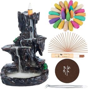 img 4 attached to 🏞️ DAILYLIFE Incense Waterfall Burner Backflow Mountain River Holder - Aesthetic Home Decor with 120 Upgraded Cones, 30 Sticks, Cushion & Tweezers