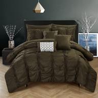 chic home tori queen size bedding set - 10 piece comforter bag with ruffle pinch pleat embellished design in brown logo