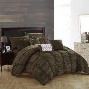 img 3 attached to Chic Home Tori Queen Size Bedding Set - 10 Piece Comforter Bag with Ruffle Pinch Pleat Embellished Design in Brown