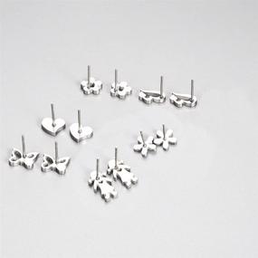 img 1 attached to 🦋 Stunning Collection: 6 Pairs of Stainless Steel Multi-Style Stud Earrings - Butterfly, Flower, Heart, Girl, Love Shape