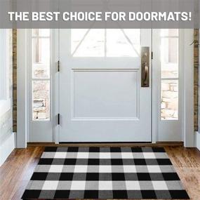 img 2 attached to 🏡 Cotton Buffalo Plaid Check Rug Outdoor Doormat - 27.5 x 43 Inches - Washable Woven Indoor Outdoor Welcome Mats for Front Door, Farmhouse, Entryway, Home Entrance - Black and White Outdoor Rug