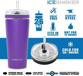 img 2 attached to 🥤 Ice Shaker 26oz Stainless Steel Tumbler - Shark Tank Featured, Vacuum Insulated Bottle with Flex Lid and Straw - Ideal for Hot and Cold Drinks (Navy/Mint) - Gronk Shaker