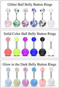 img 3 attached to Glow in The Dark Belly Rings: Stunning Surgical Steel Navel Bars for Women & Girls - 18 Pieces Set, 14 Gauge