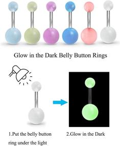 img 2 attached to Glow in The Dark Belly Rings: Stunning Surgical Steel Navel Bars for Women & Girls - 18 Pieces Set, 14 Gauge