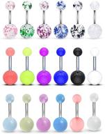 glow in the dark belly rings: stunning surgical steel navel bars for women & girls - 18 pieces set, 14 gauge logo