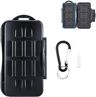 💦 water-resistant memory card case: 36 slots for 6 cf, 12 sd, and 18 micro sd cards | carabiner + card tray removal eject pin key included | color: black body with blue seal ring logo