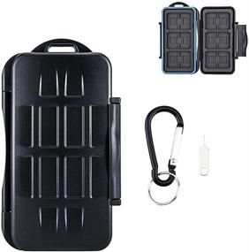 img 4 attached to 💦 Water-Resistant Memory Card Case: 36 Slots for 6 CF, 12 SD, and 18 Micro SD Cards | Carabiner + Card Tray Removal Eject Pin Key Included | Color: Black Body with Blue Seal Ring