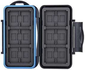 img 1 attached to 💦 Water-Resistant Memory Card Case: 36 Slots for 6 CF, 12 SD, and 18 Micro SD Cards | Carabiner + Card Tray Removal Eject Pin Key Included | Color: Black Body with Blue Seal Ring