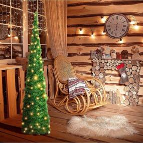 img 1 attached to 🎄 Pre-Lit 5FT Green Tinsel Christmas Tree | Collapsible & Pop Up | Indoor/Outdoor Xmas Decor for Holiday Carnival Party