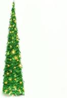 🎄 pre-lit 5ft green tinsel christmas tree | collapsible & pop up | indoor/outdoor xmas decor for holiday carnival party logo