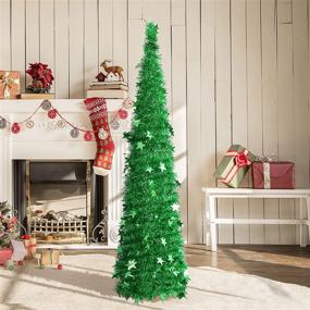 img 3 attached to 🎄 Pre-Lit 5FT Green Tinsel Christmas Tree | Collapsible & Pop Up | Indoor/Outdoor Xmas Decor for Holiday Carnival Party
