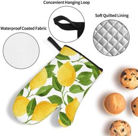 img 1 attached to 🍋 Msacrh Bright Yellow Lemons Oven Mitts and Pot Holders: Set of 4, Resistant Hot Pads with Non-Slip Gloves for Kitchen, Cooking, Baking, Grilling