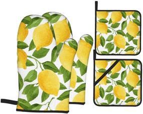 img 4 attached to 🍋 Msacrh Bright Yellow Lemons Oven Mitts and Pot Holders: Set of 4, Resistant Hot Pads with Non-Slip Gloves for Kitchen, Cooking, Baking, Grilling