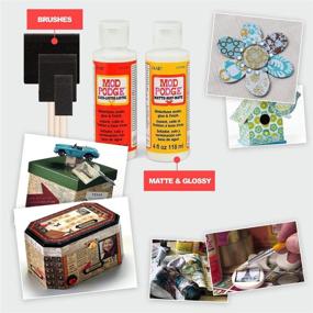 img 1 attached to 🎨 Enhance Your Crafting Projects with Mod Podge Decoupage Starter Kit: Gloss and Matte Medium, Pixiss Foam Brushes, Waterproof for Puzzles, Wood, and More!