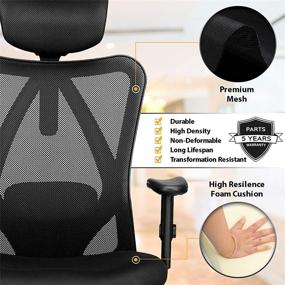 img 1 attached to 🪑 Duramont Ergonomic Office Chair - Adjustable Desk Chair with Lumbar Support, Rollerblade Wheels, and Reclining Function - High Back Chairs with Breathable Mesh, Thick Seat Cushion, Headrest, and Armrests