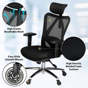 img 3 attached to 🪑 Duramont Ergonomic Office Chair - Adjustable Desk Chair with Lumbar Support, Rollerblade Wheels, and Reclining Function - High Back Chairs with Breathable Mesh, Thick Seat Cushion, Headrest, and Armrests