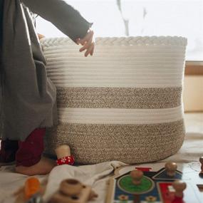 img 2 attached to 🧺 Ultimate Cotton Rope Basket: Organize Living Room Blankets, Kids Toys, Bathroom Essentials | Extra Large 20"D x 13"H