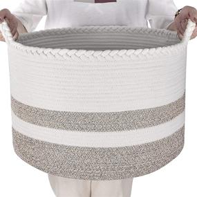 img 4 attached to 🧺 Ultimate Cotton Rope Basket: Organize Living Room Blankets, Kids Toys, Bathroom Essentials | Extra Large 20"D x 13"H